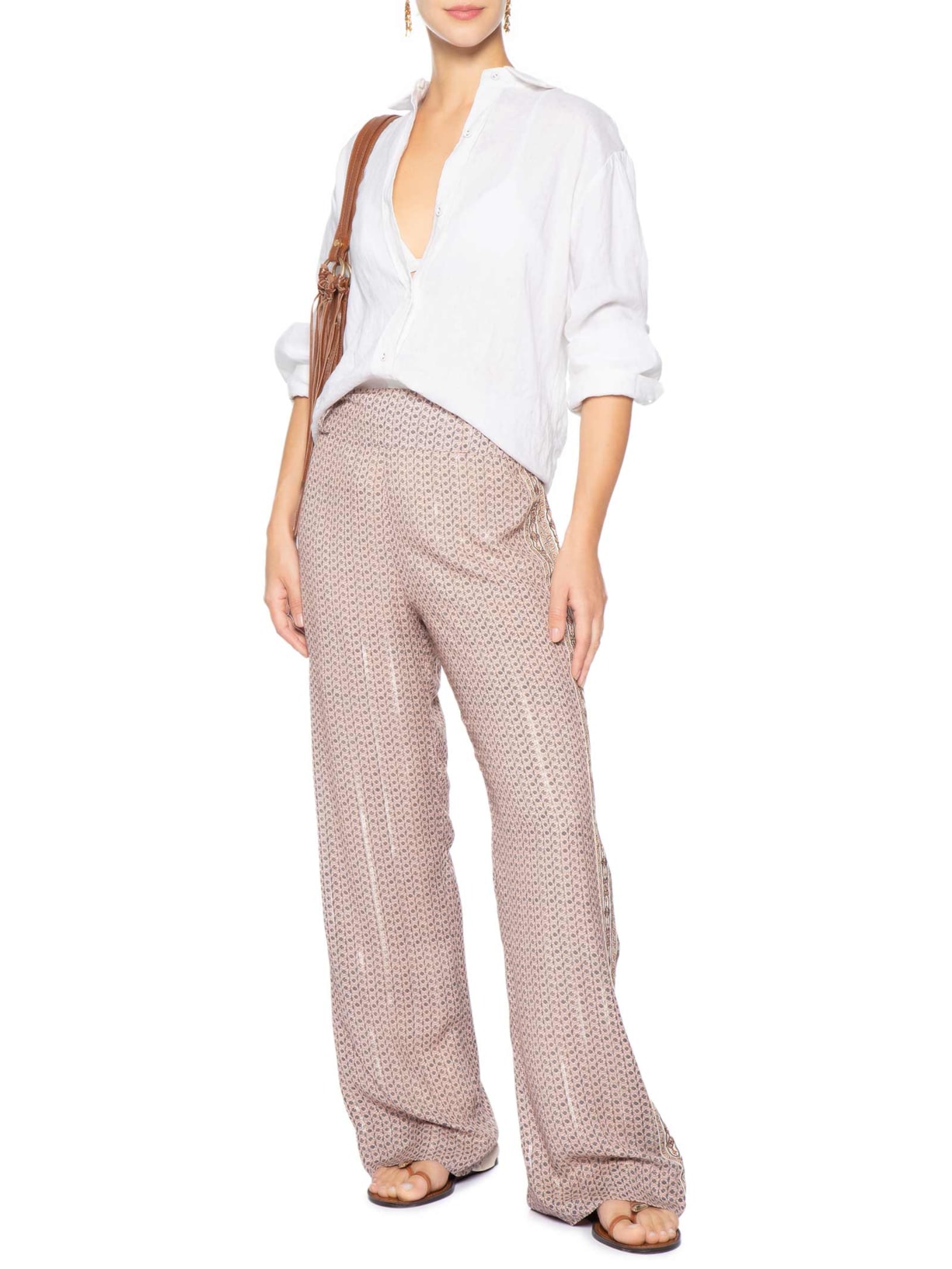 Calça Feminina Estampa Mini Flor Rosa Maria Filó