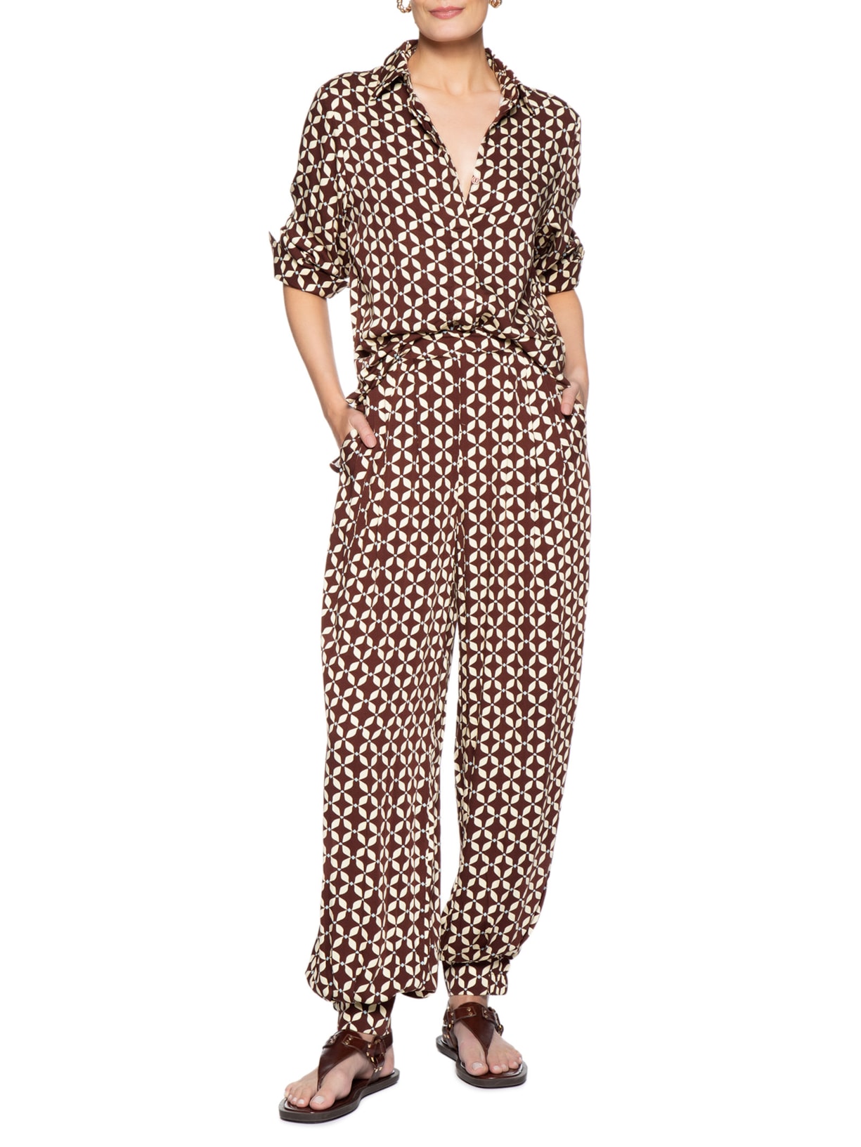 Calça Feminina Estampa Peixito Marrom Dress To