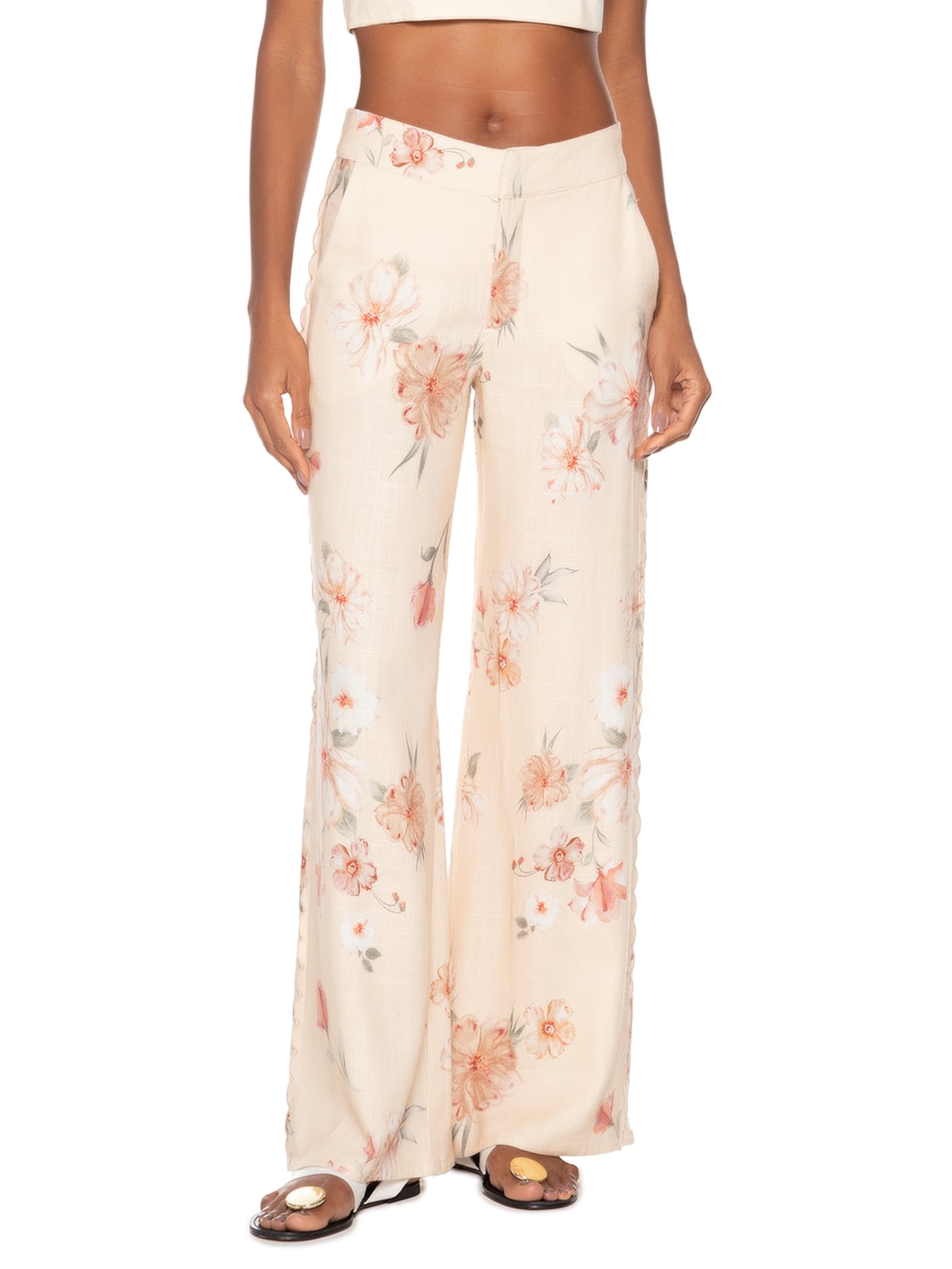 Calça Feminina Estampa Poppy Bege Maria Filó