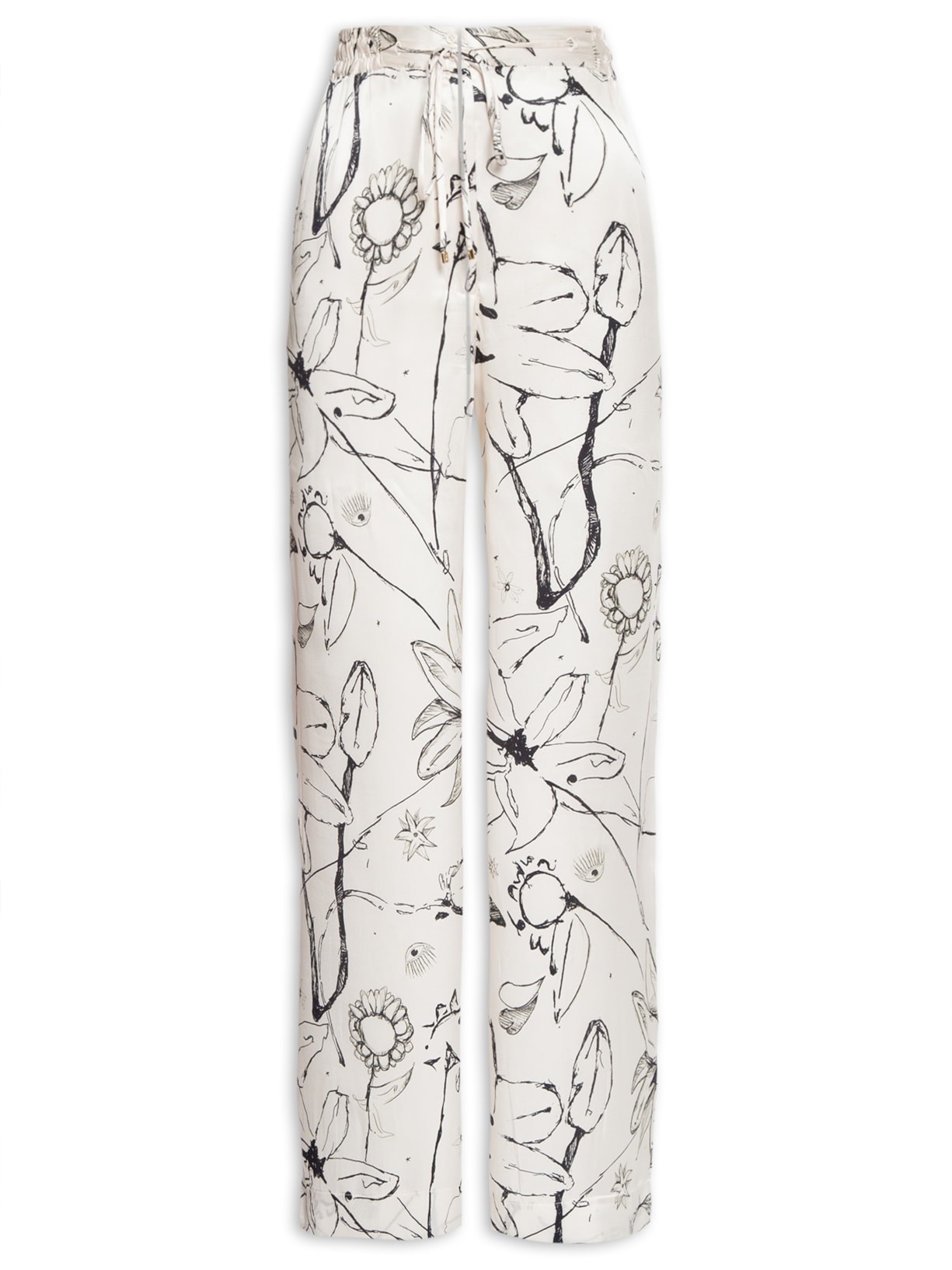 Calça Feminina Estampada Com Elástico No Cós - Off White