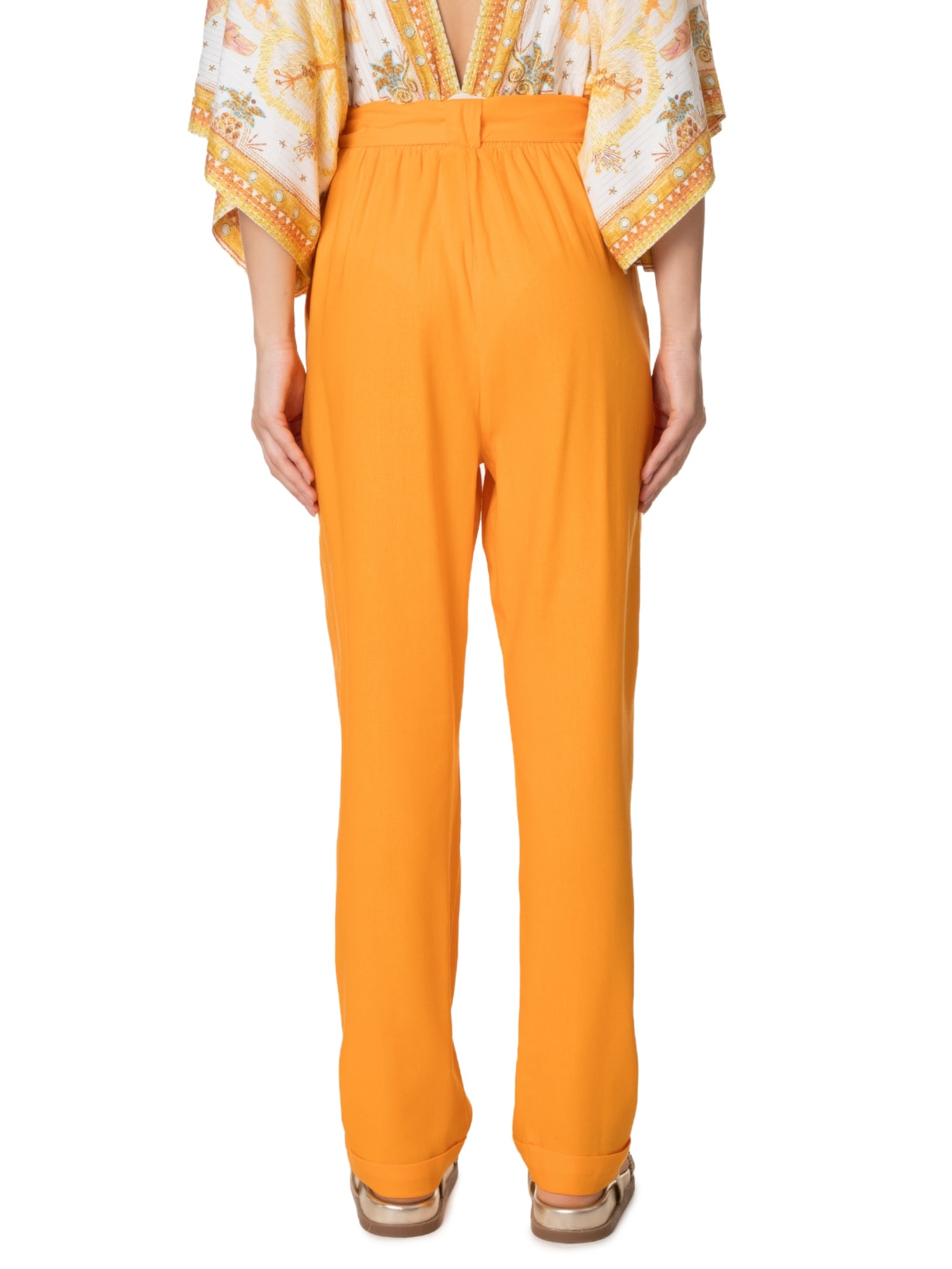 Calça Feminina Faixa Botões Laranja Farm