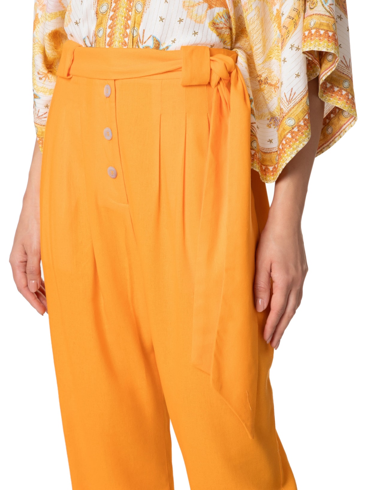 Calça Feminina Faixa Botões Laranja Farm