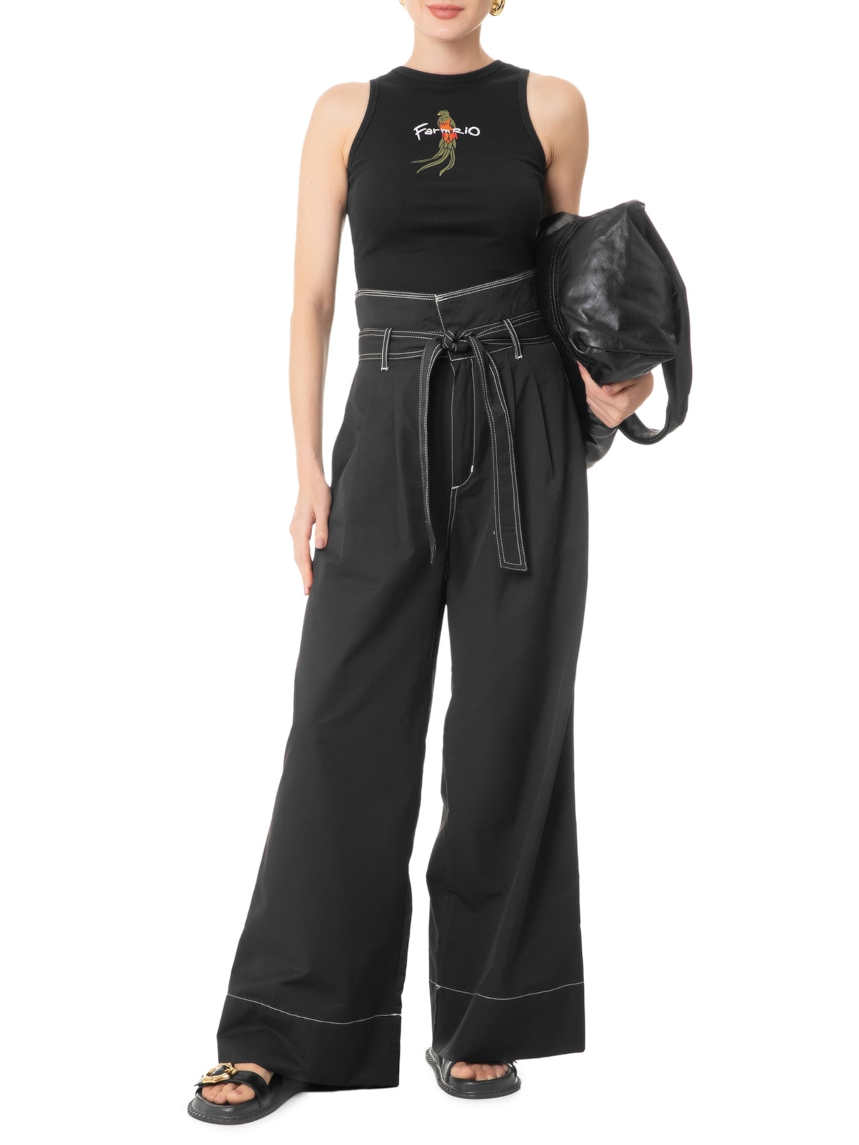 Calça Feminina Faixa Pesponto Preto Farm