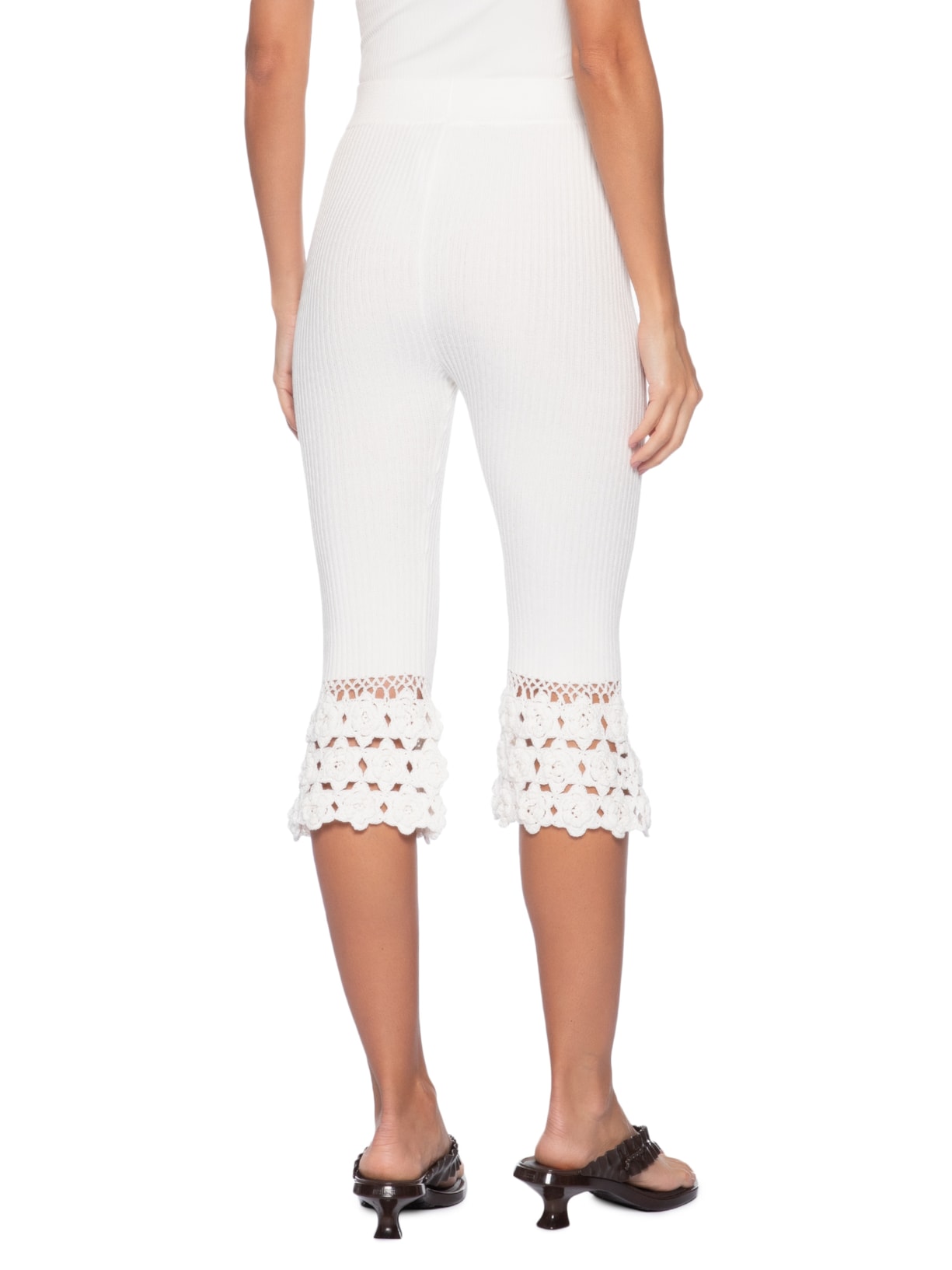 Calça Feminina Fine Cotton Rib Crochet Off White Ganni