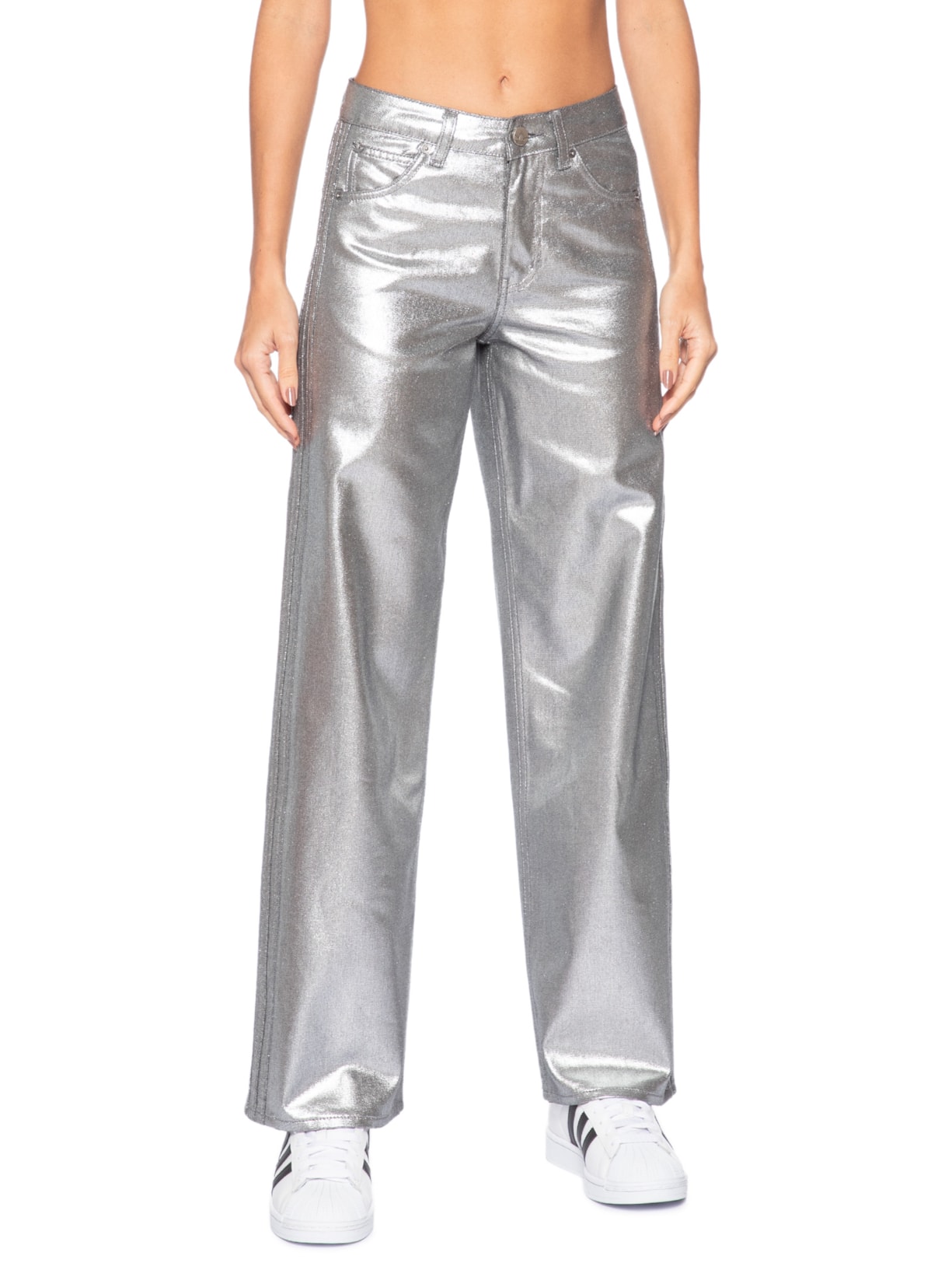 Calça Feminina Firebird Rb Denim Prateado Adidas Originals