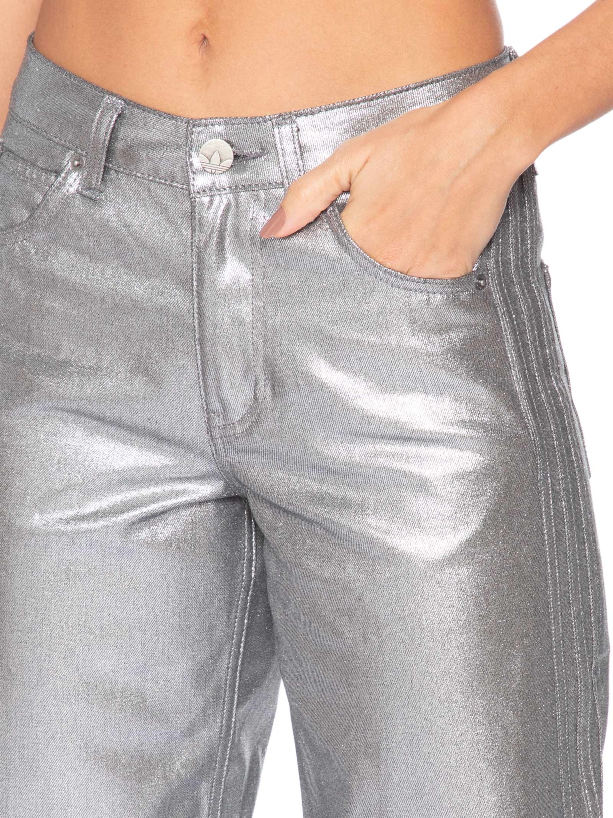 Calça Feminina Firebird Rb Denim Prateado Adidas Originals