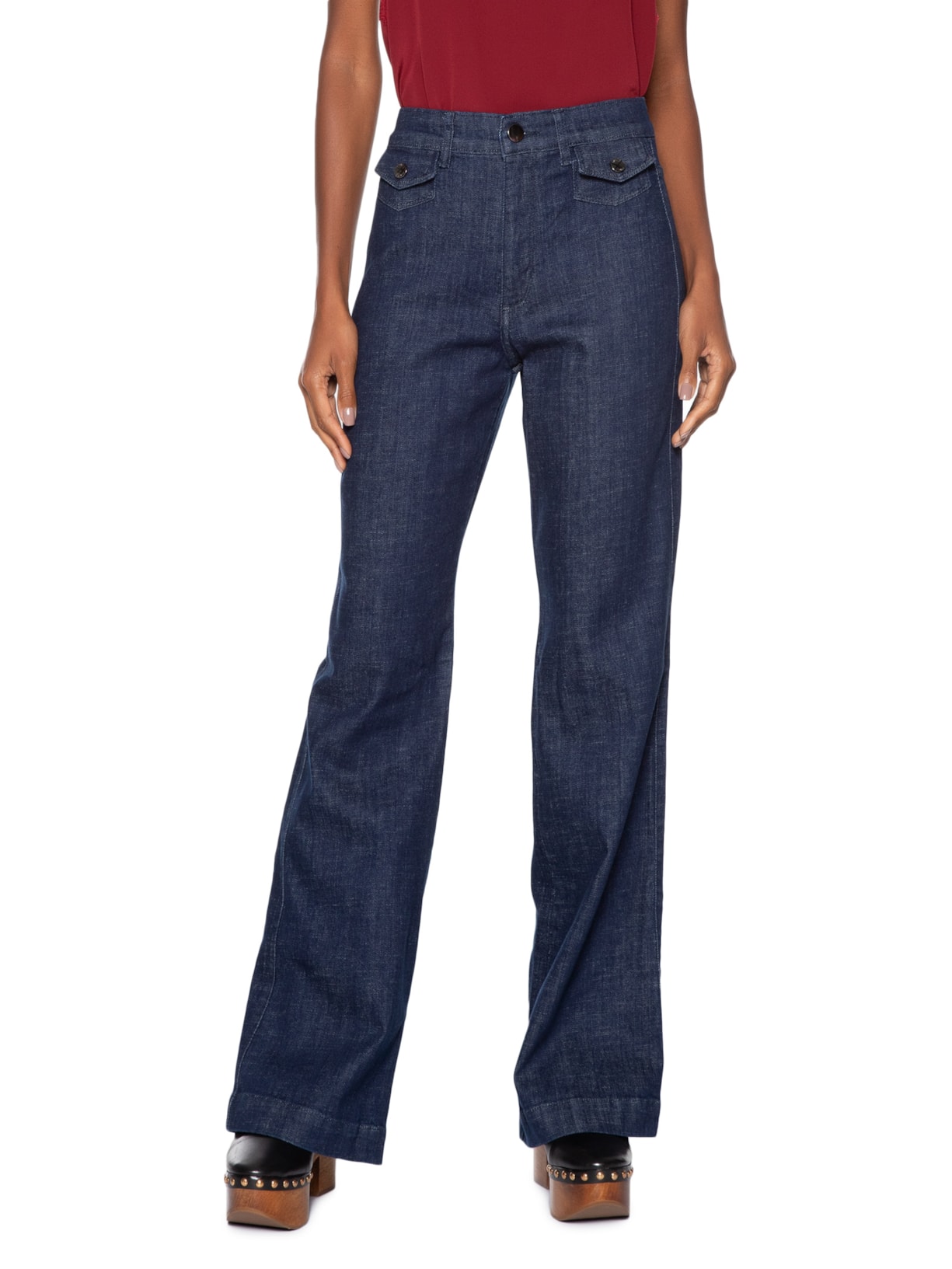 Calça Feminina Flare Cintura Alta Azul Animale