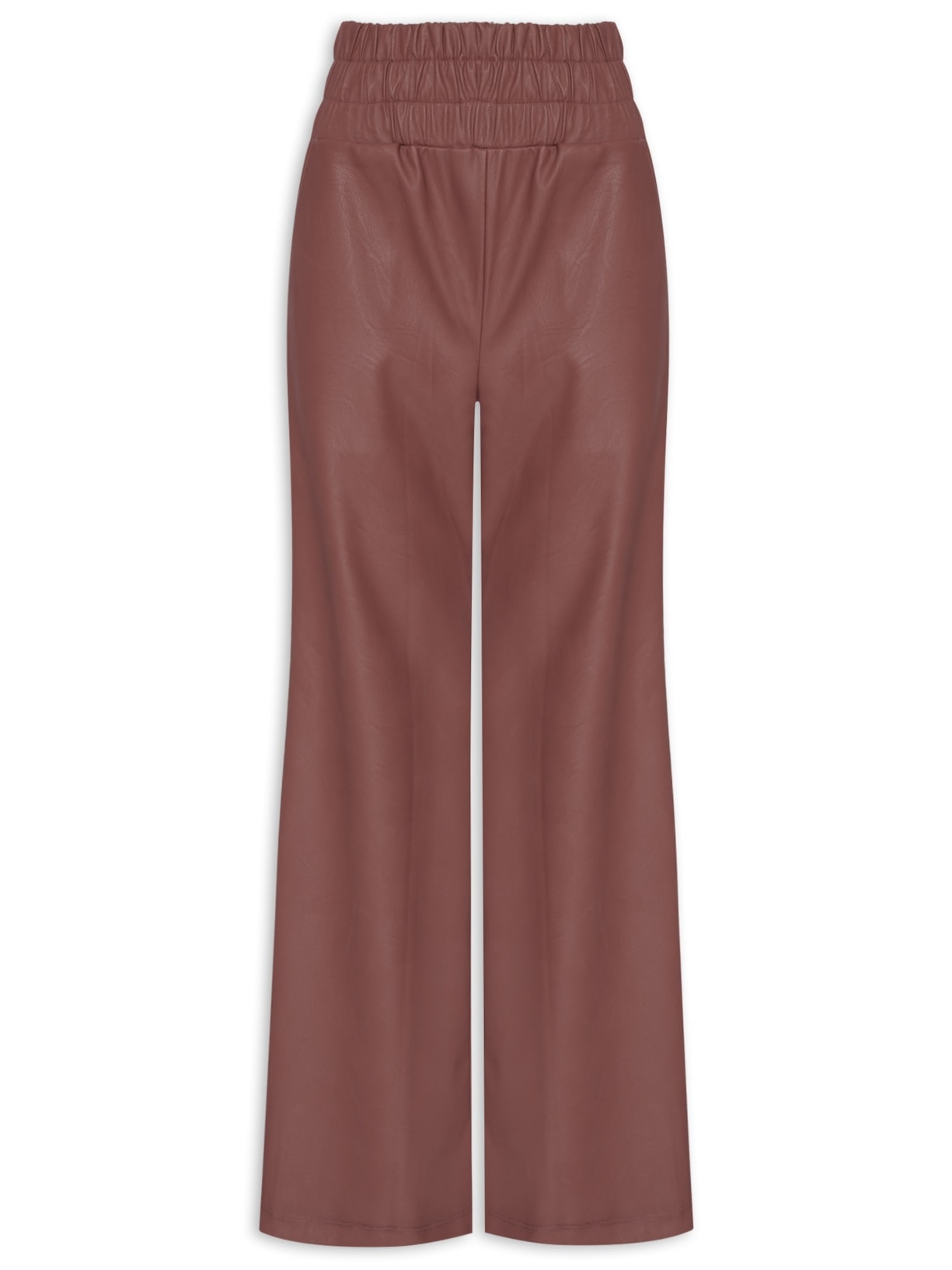 Calça Feminina Flare Com Cós Alto Em Elástico - Marrom