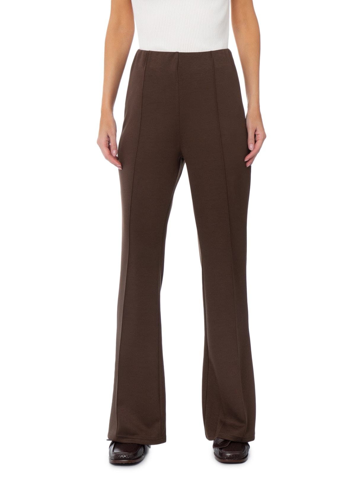 Calça Feminina Flare em Malha Marrom Basiq