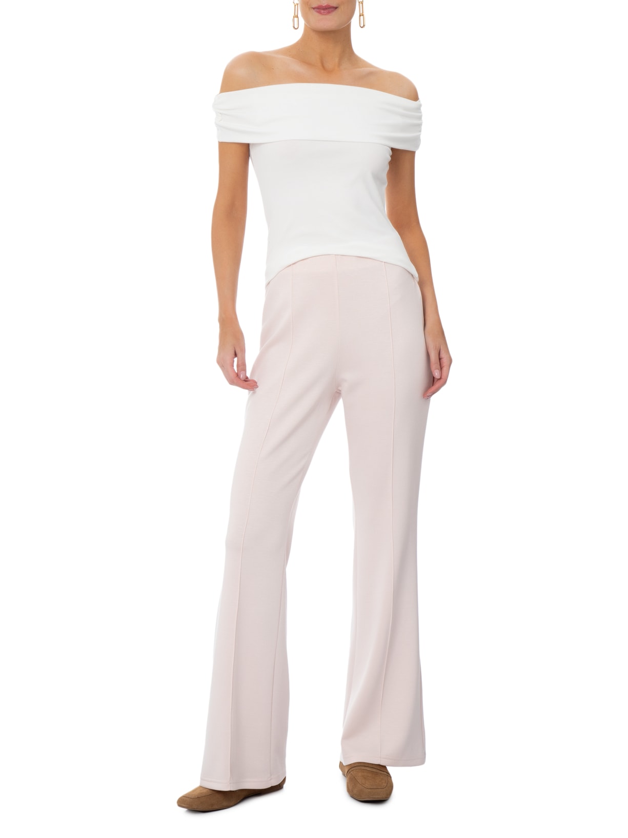 Calça Feminina Flare em Malha Rosa Basiq