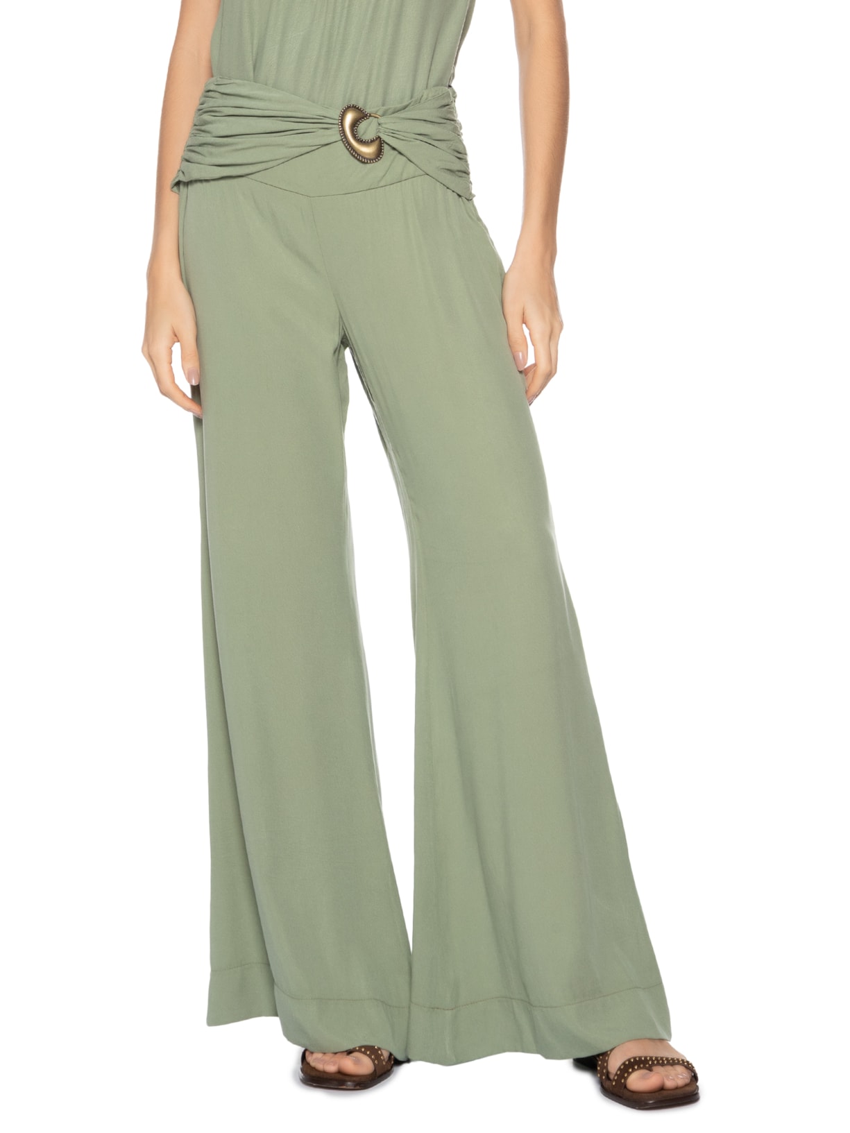 Calça Feminina Flare Fivela Verde Maria Filó