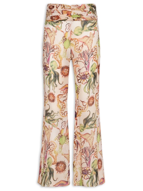 Calça Feminina Flare Franzida Resort Fundo do Mar - Bege