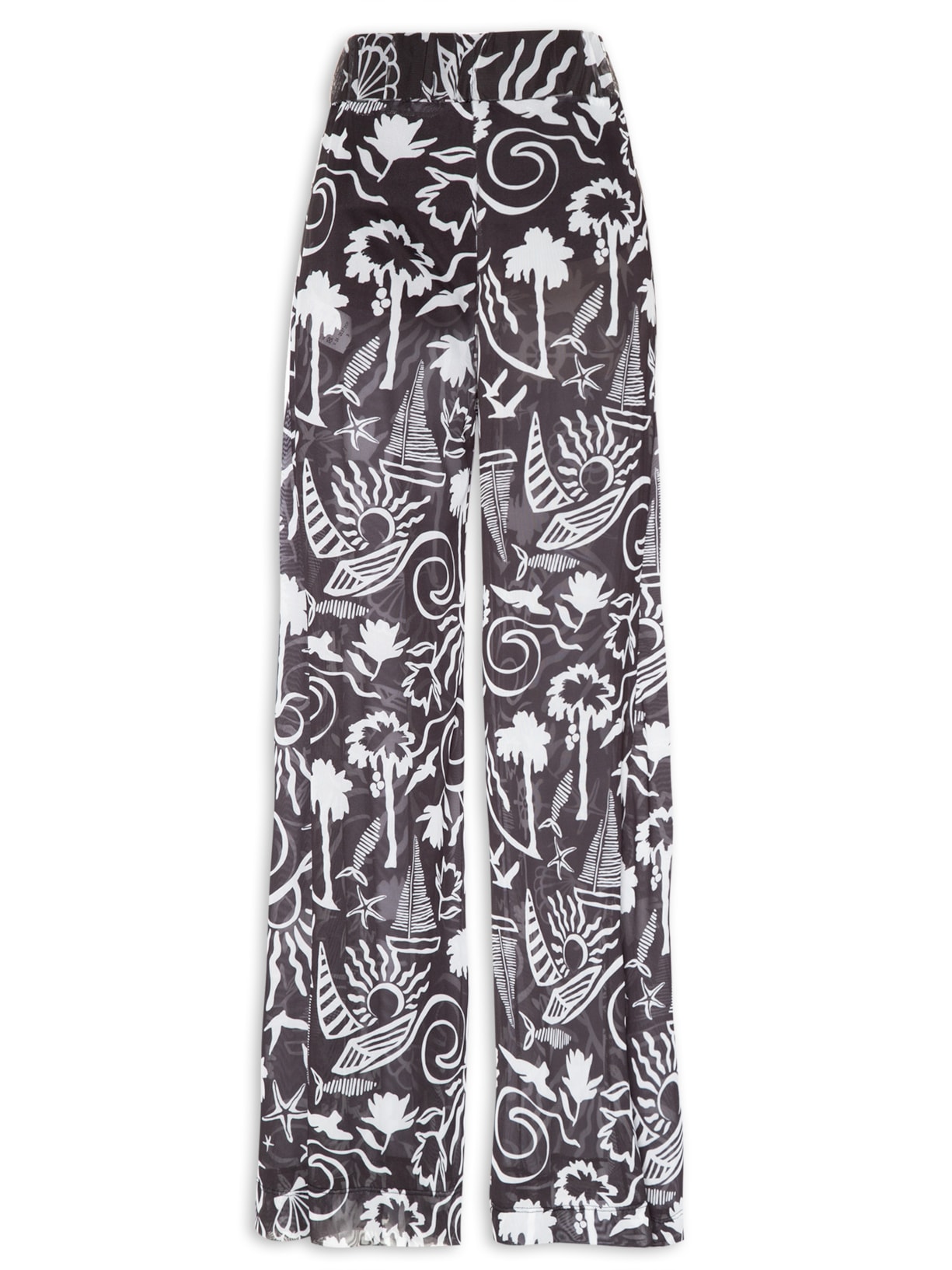 Calça Feminina Flare Tule Estampa Jangada - Preto