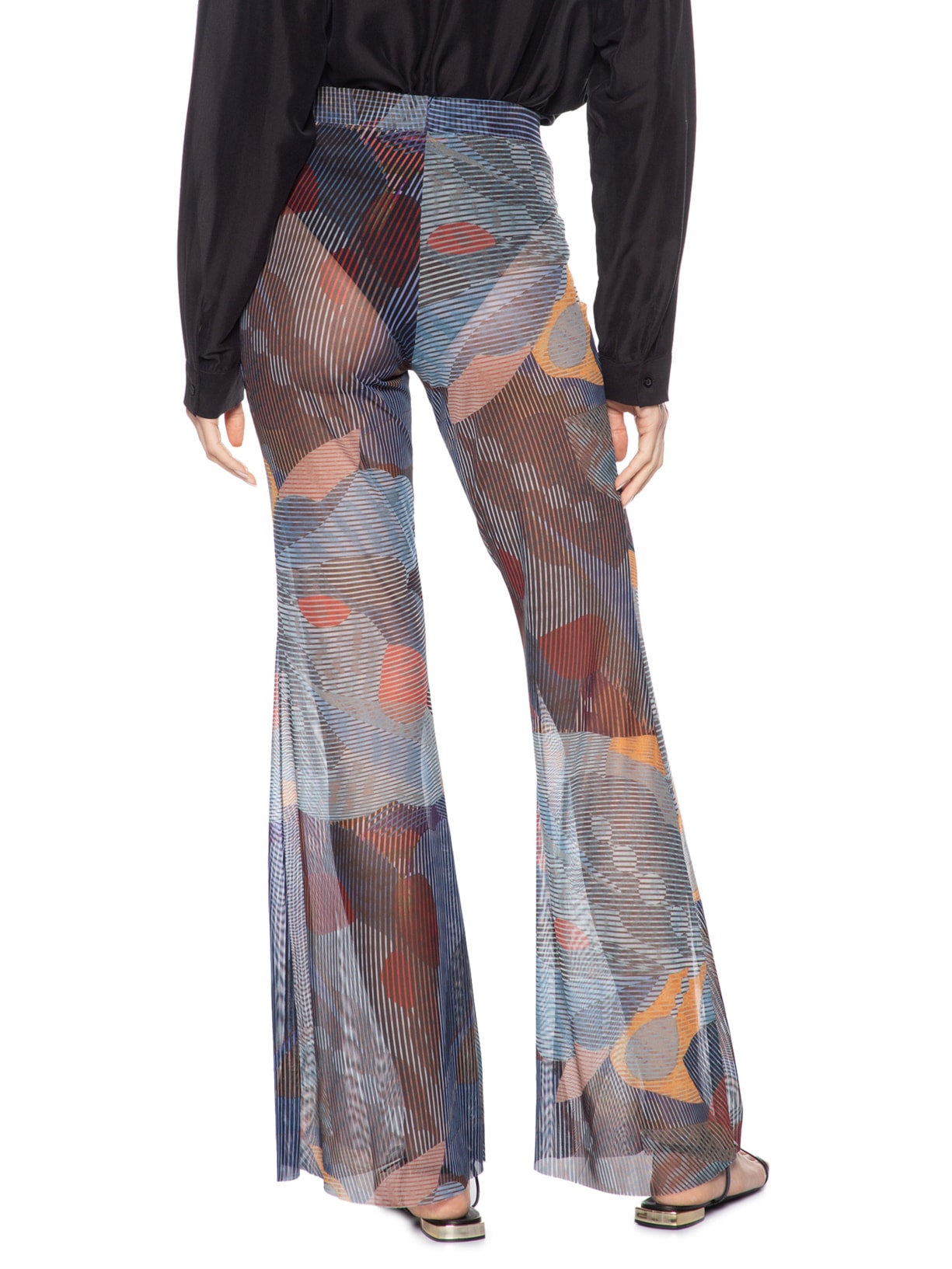 Calça Feminina Flare Tule Folhagem Azul Animale