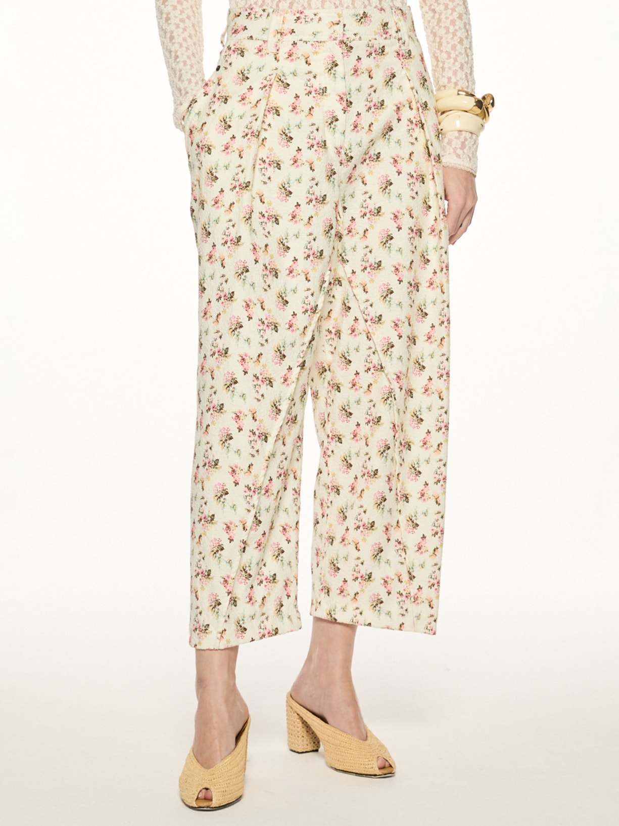 Calça Feminina  Flowers V27 Off White Mixed