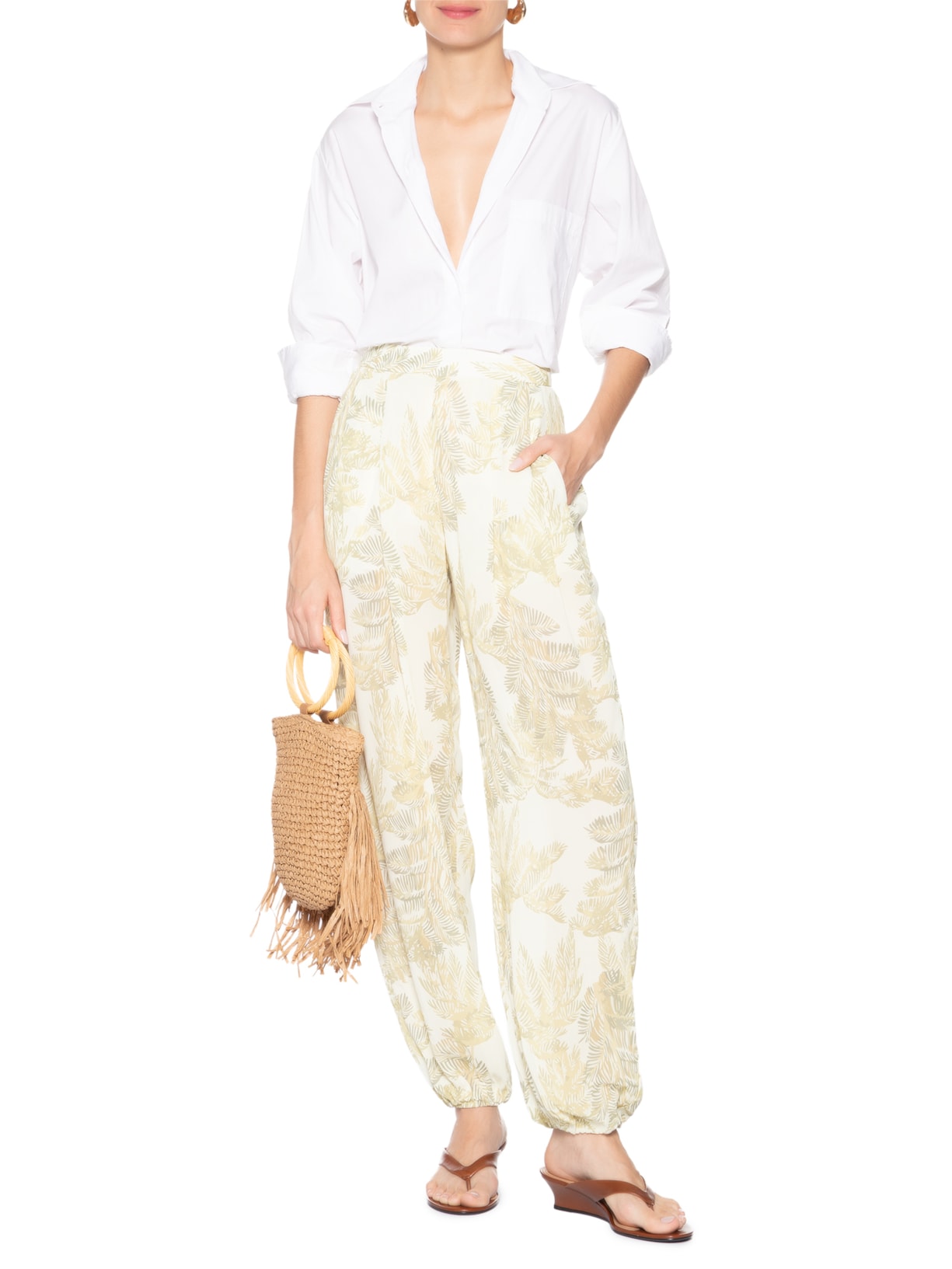 Calça Feminina Folhagem Plumes Off Verde Animale