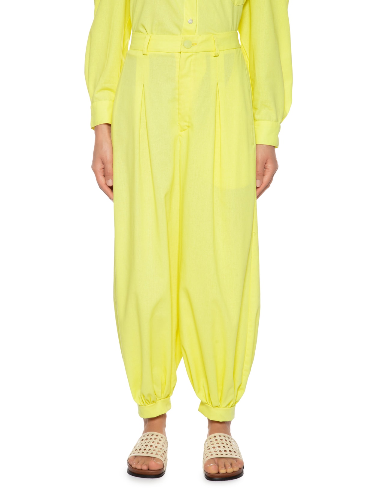 Calça Feminina Franzida Barra Amarelo Farm