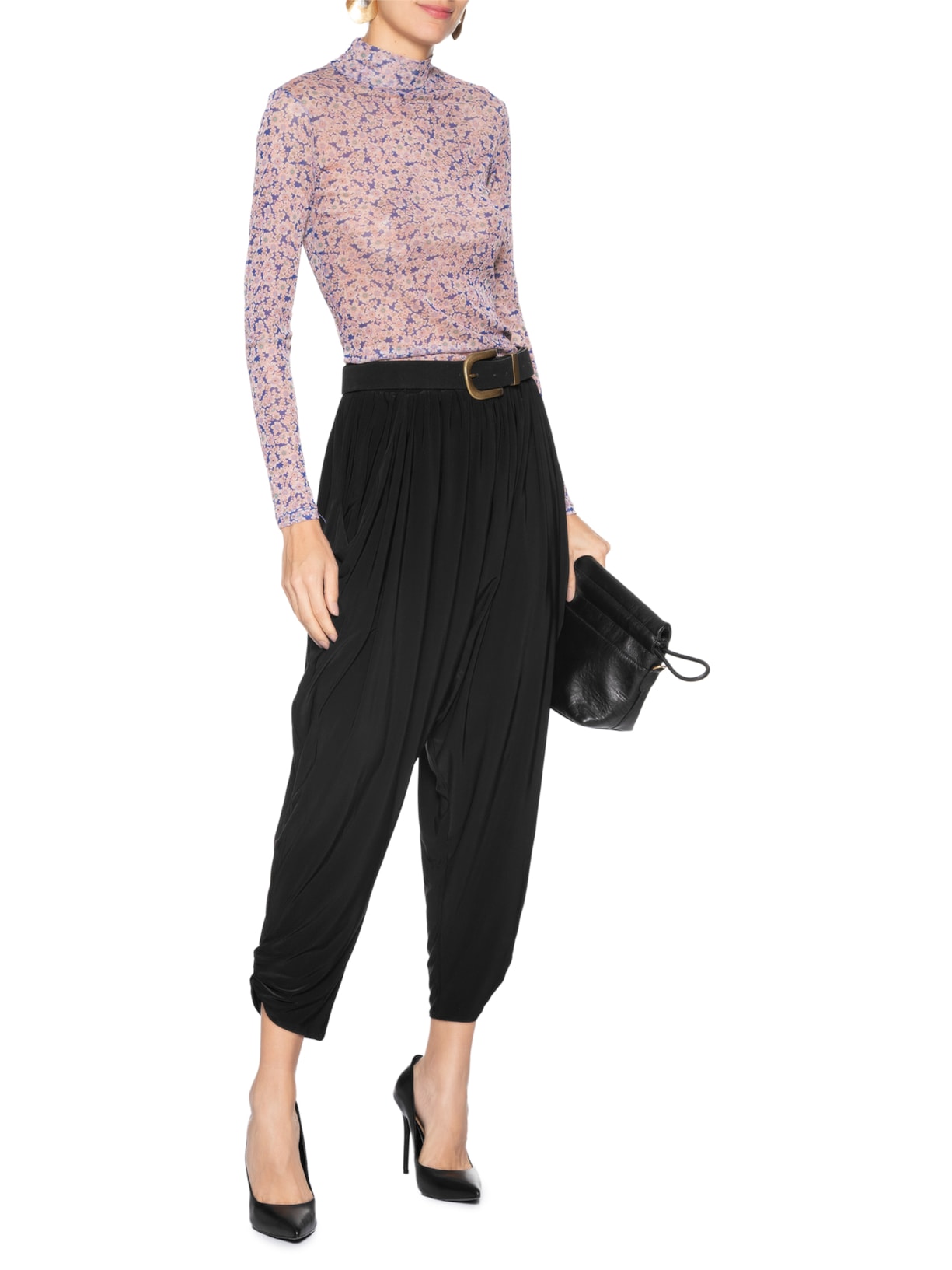 Calça Feminina Franzida Jersey Preto Animale