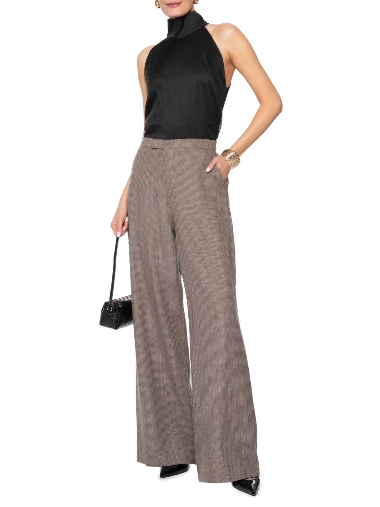 Calça Feminina Full Lenght Cintura Média Marrom Bo