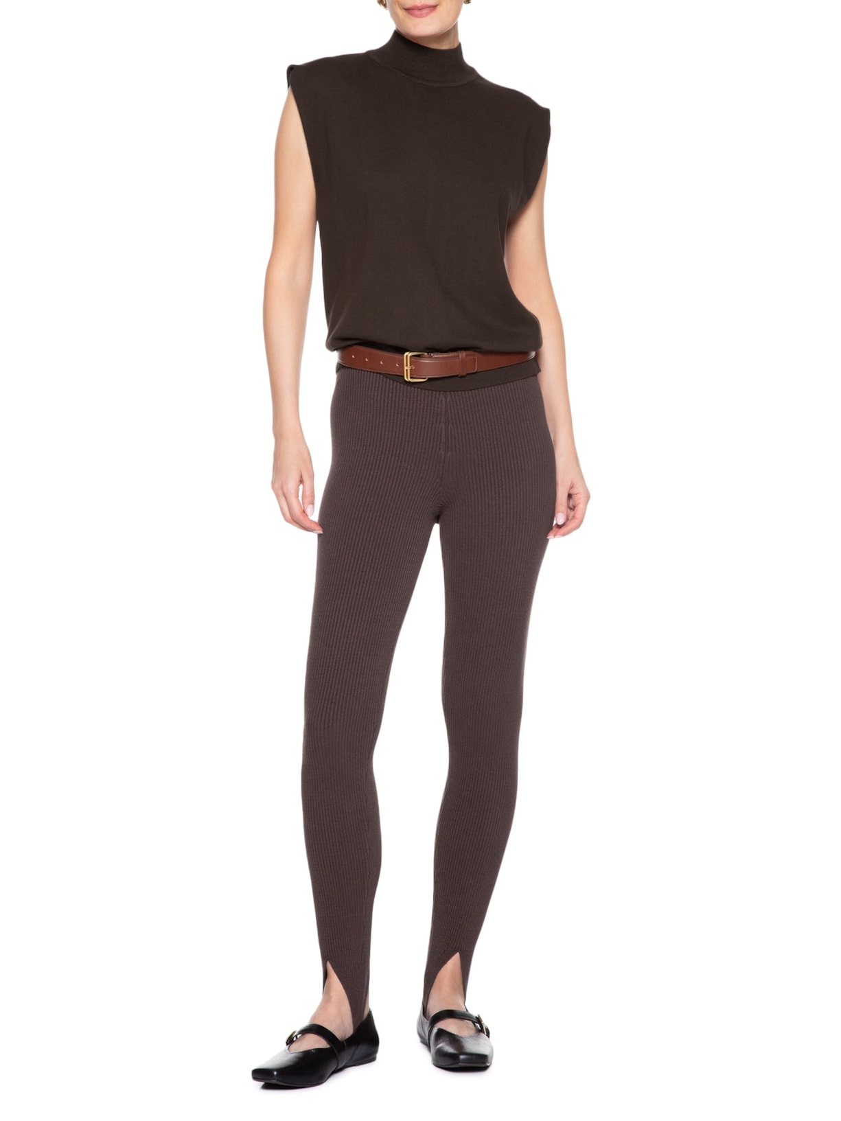 Calça Feminina Fuseau Canelada Marrom Anselmi