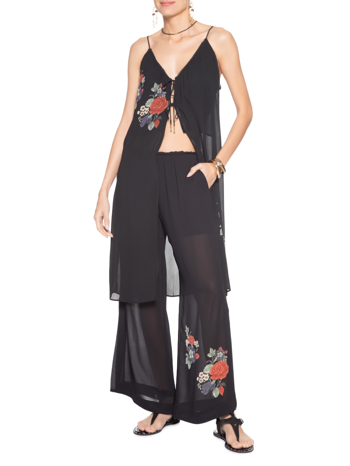 Calça Feminina Ggt Estampa Ameli Preto Maria Filó