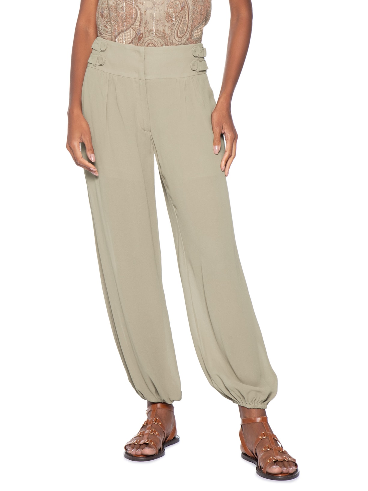Calça Feminina GGT Pala Botões Verde Maria Filó