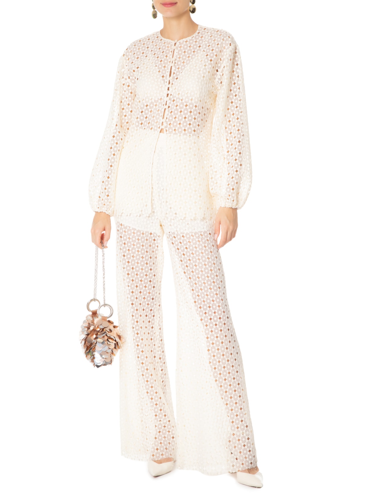 Calça Feminina Guipure Poá Bella Off White Nk