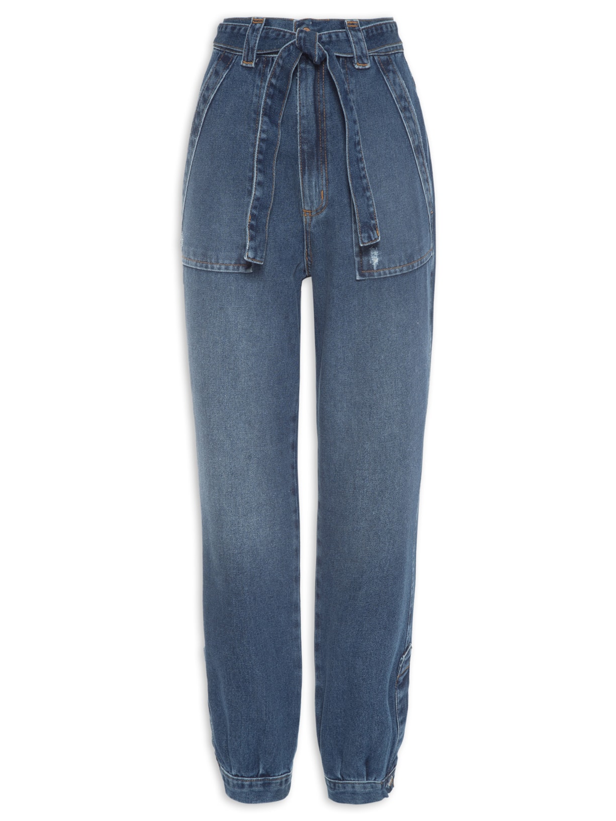 Calça Feminina Harem Botão Jeans Escuro - Azul