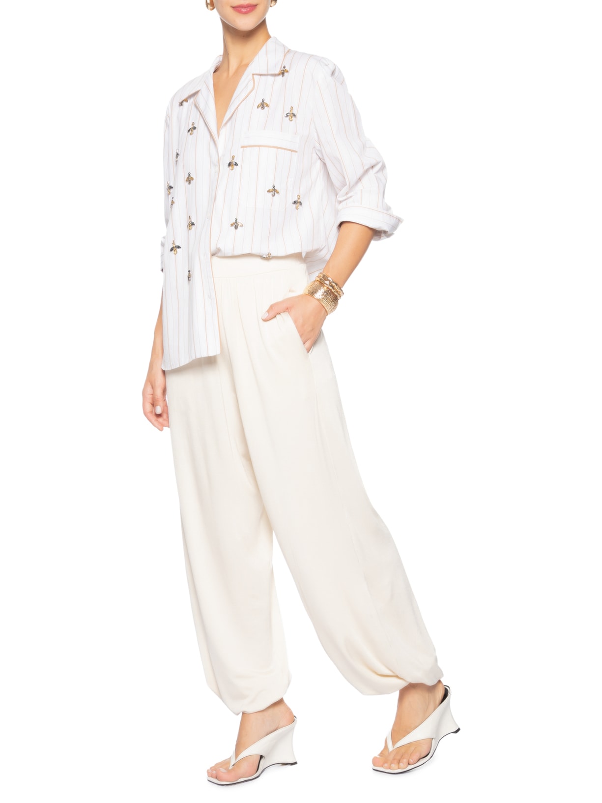 Calça Feminina Harem Lateral Deslocada Off White Animale