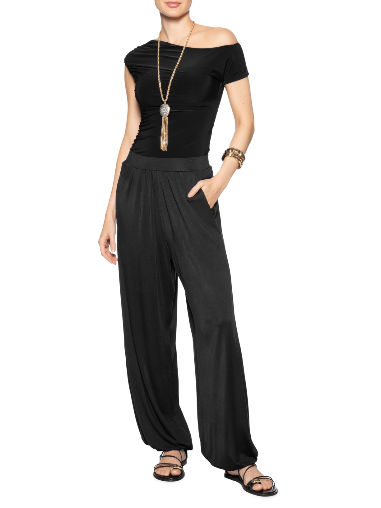 Calça Feminina Harem Lateral Deslocada Preto Animale