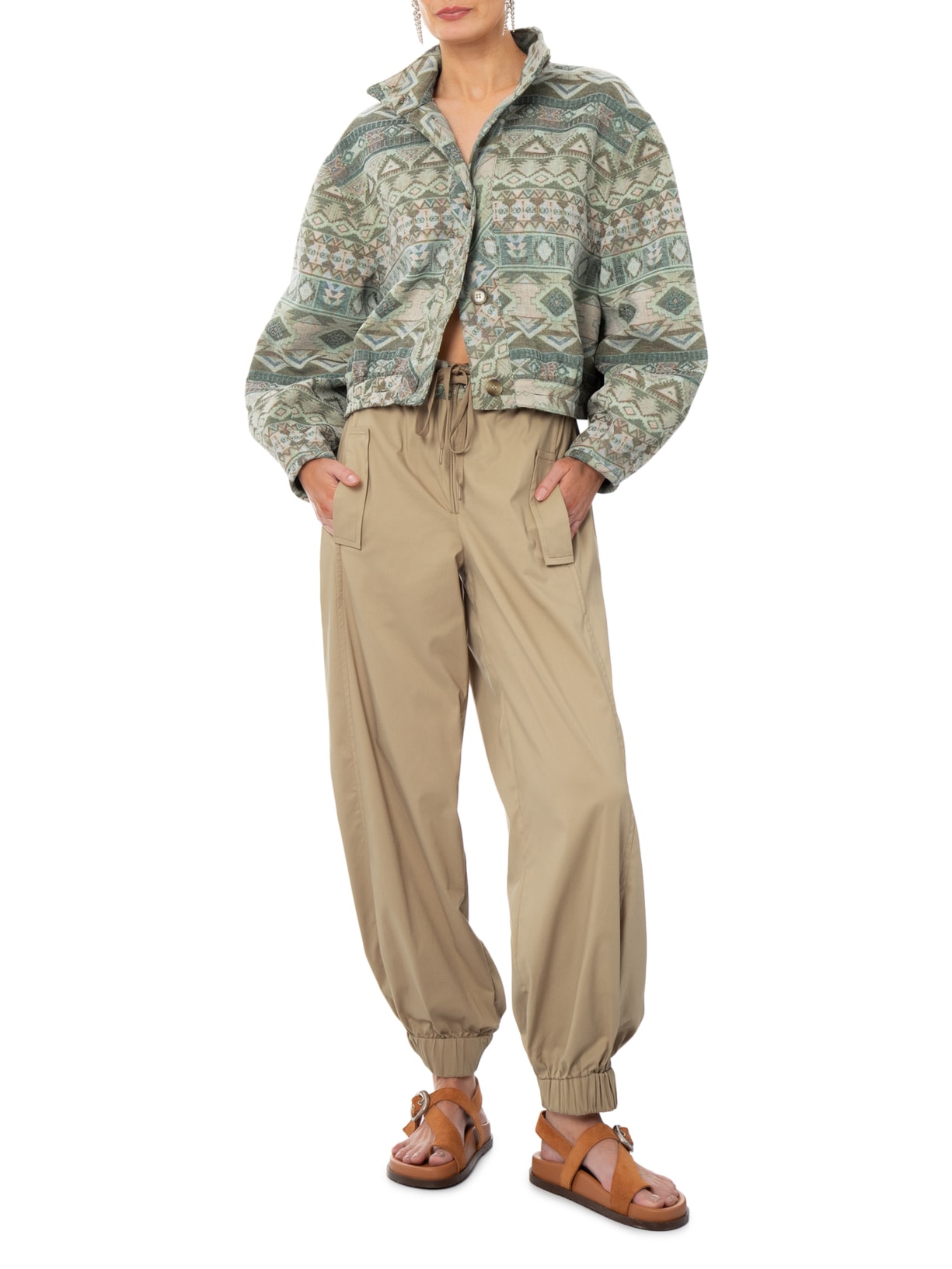 Calça Feminina Jacq Folk Zhuri Bege Nk
