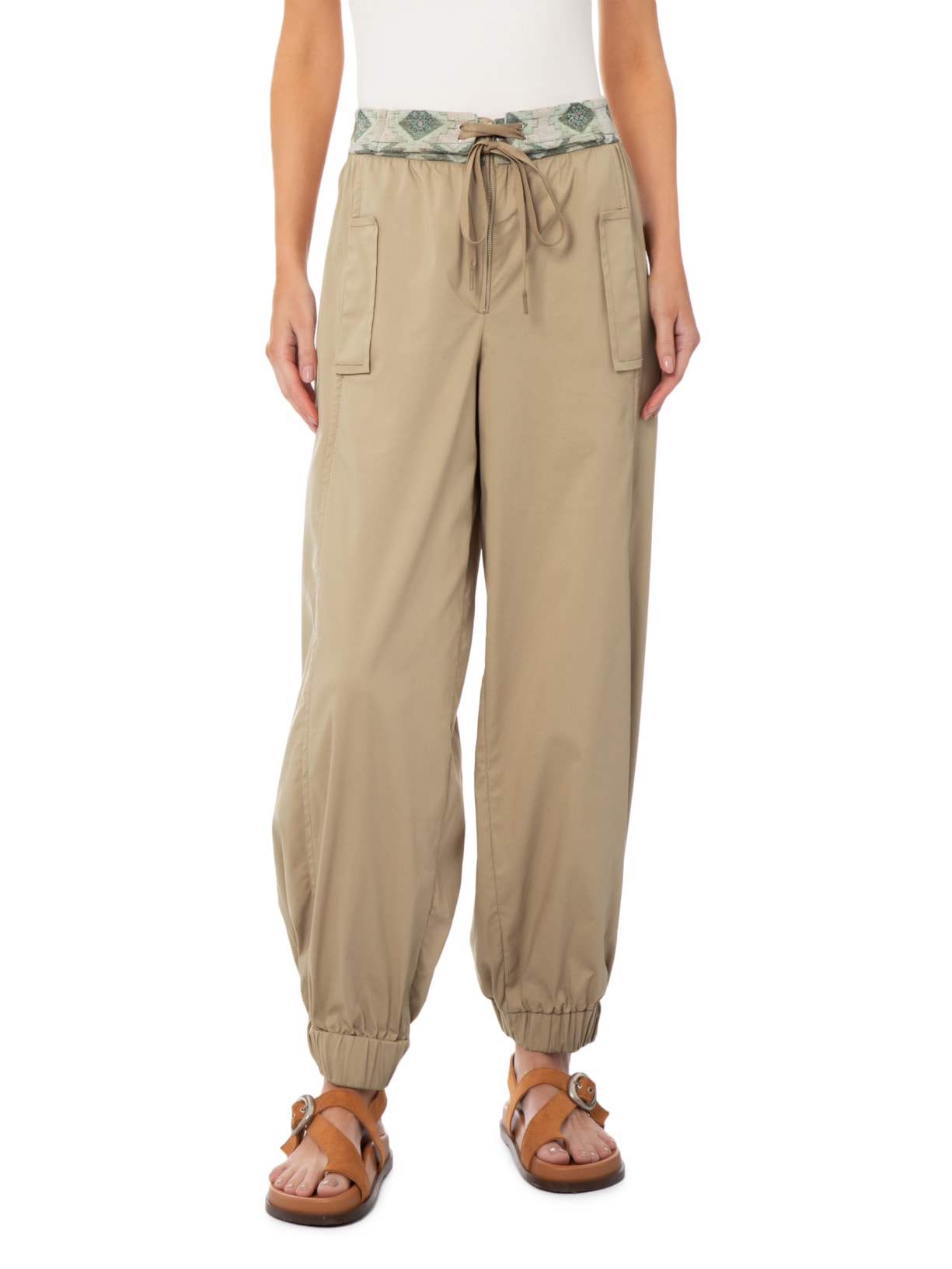Calça Feminina Jacq Folk Zhuri Bege Nk