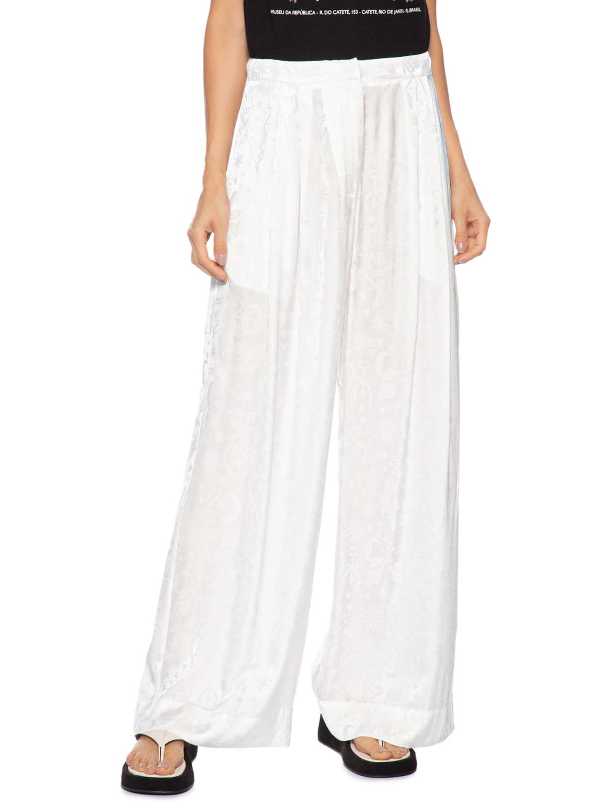 Calça Feminina Jacquard Tropical Místico Branco Farm