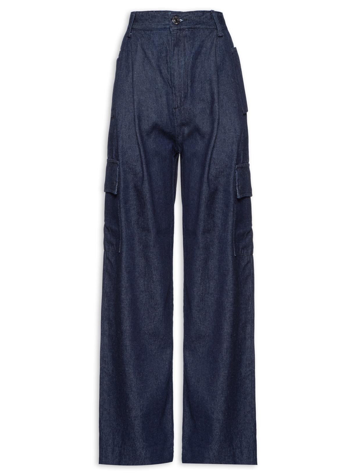 Calça Feminina Jeans Alfaiataria High Pregas - Azul