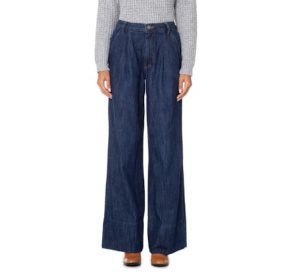 Calça Feminina Jeans Alfaiataria Pregas - Azul