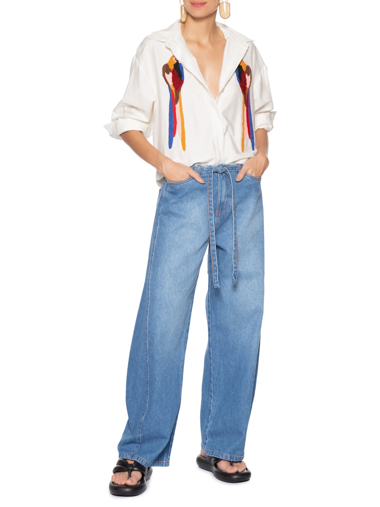 Calça Feminina Jeans Amarração Azul Farm