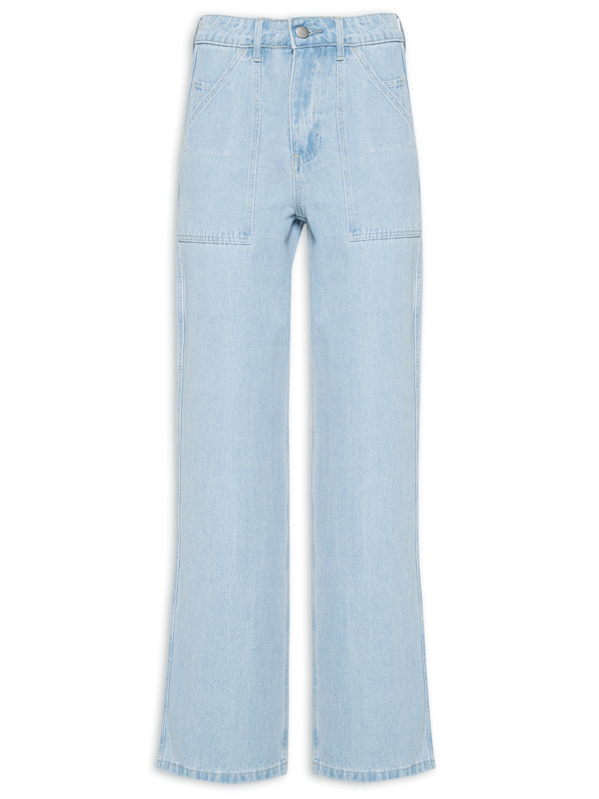 Calça Feminina Jeans Ampla Com Bolsos Frontais - Azul