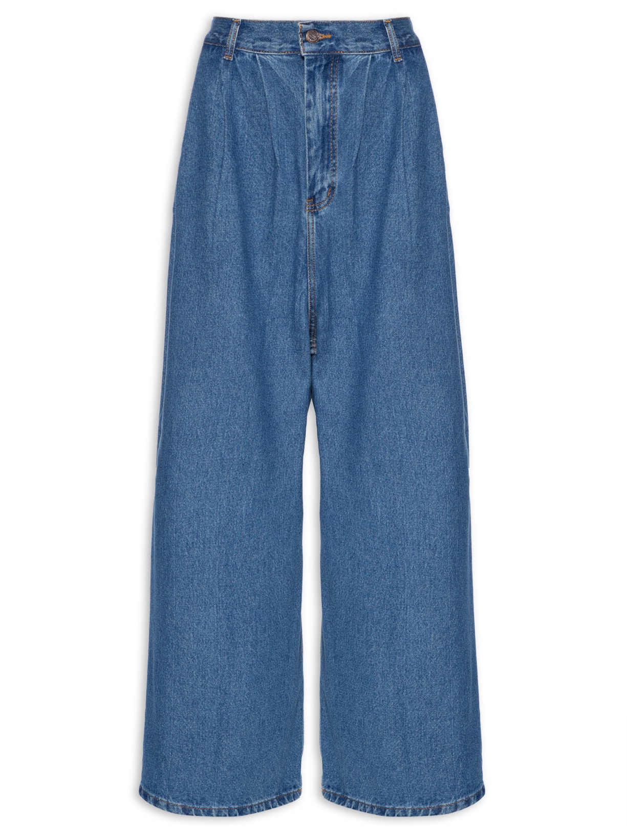 Calça Feminina Jeans Ampla Pregas - Azul