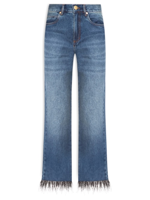Calça Feminina Jeans Ankle Flace Plumas - Azul