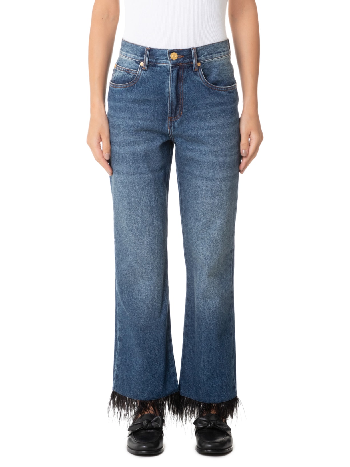 Calça Feminina Jeans Ankle Flace Plumas Azul Animale Jeans