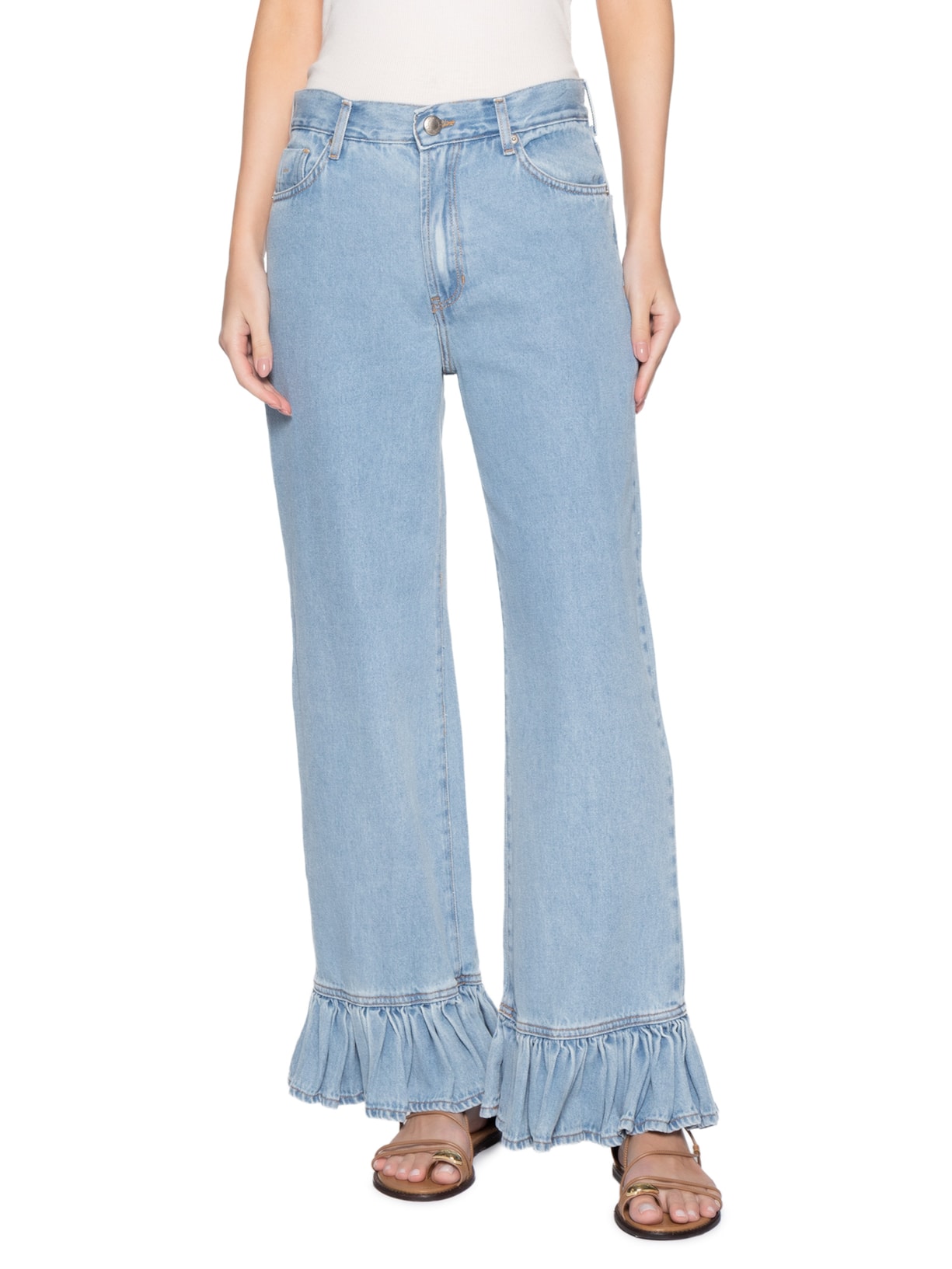 Calça Feminina Jeans Babado Azul Farm