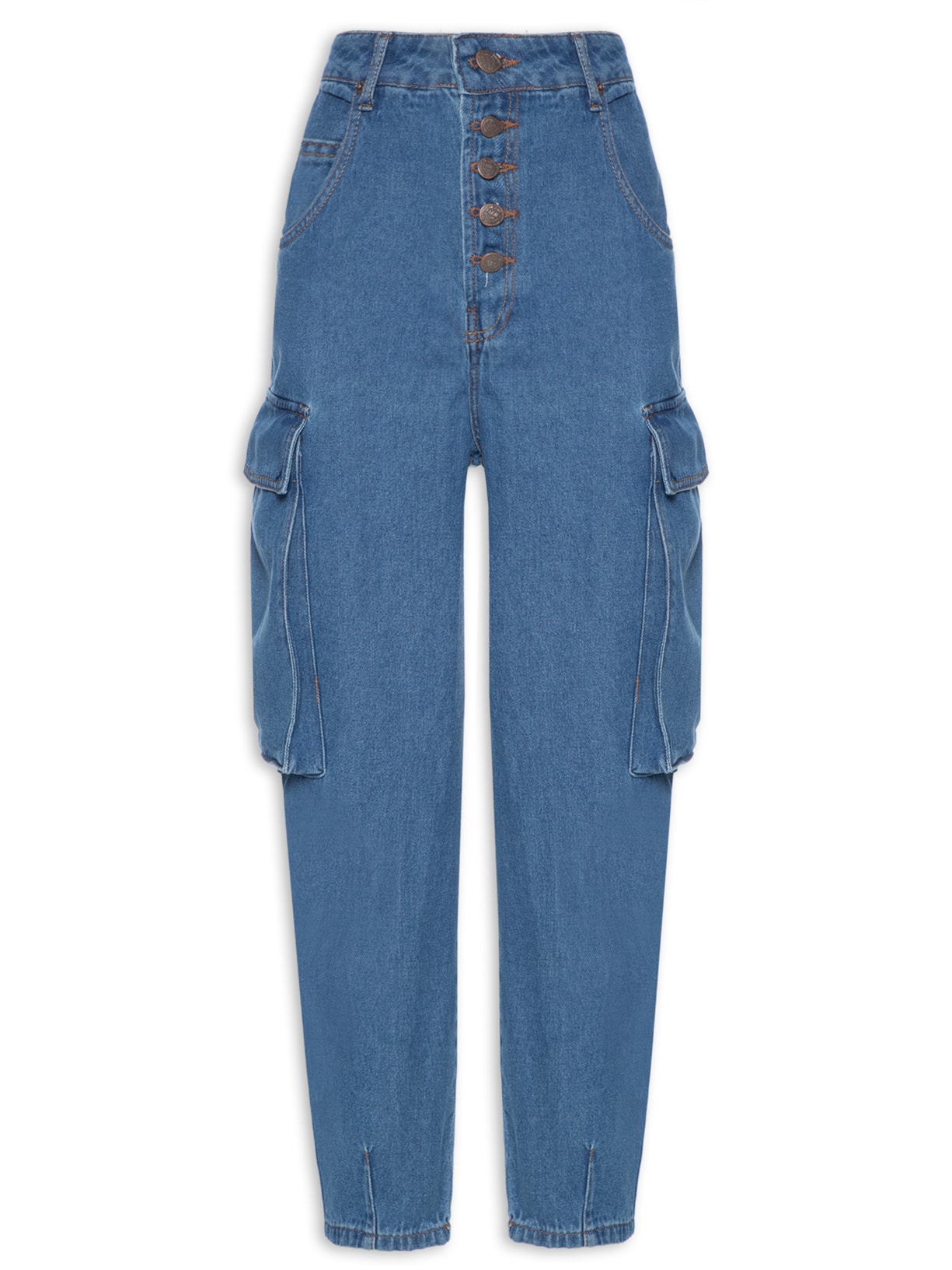 Calça Feminina Jeans Baggy Cargo - Azul