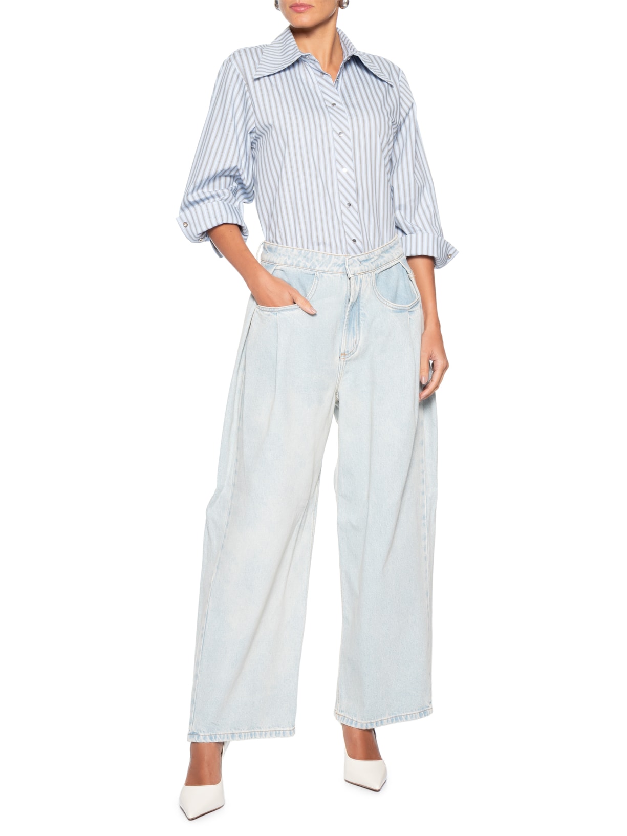 Calça Feminina Jeans Baggy Cintura Média Azul Bo