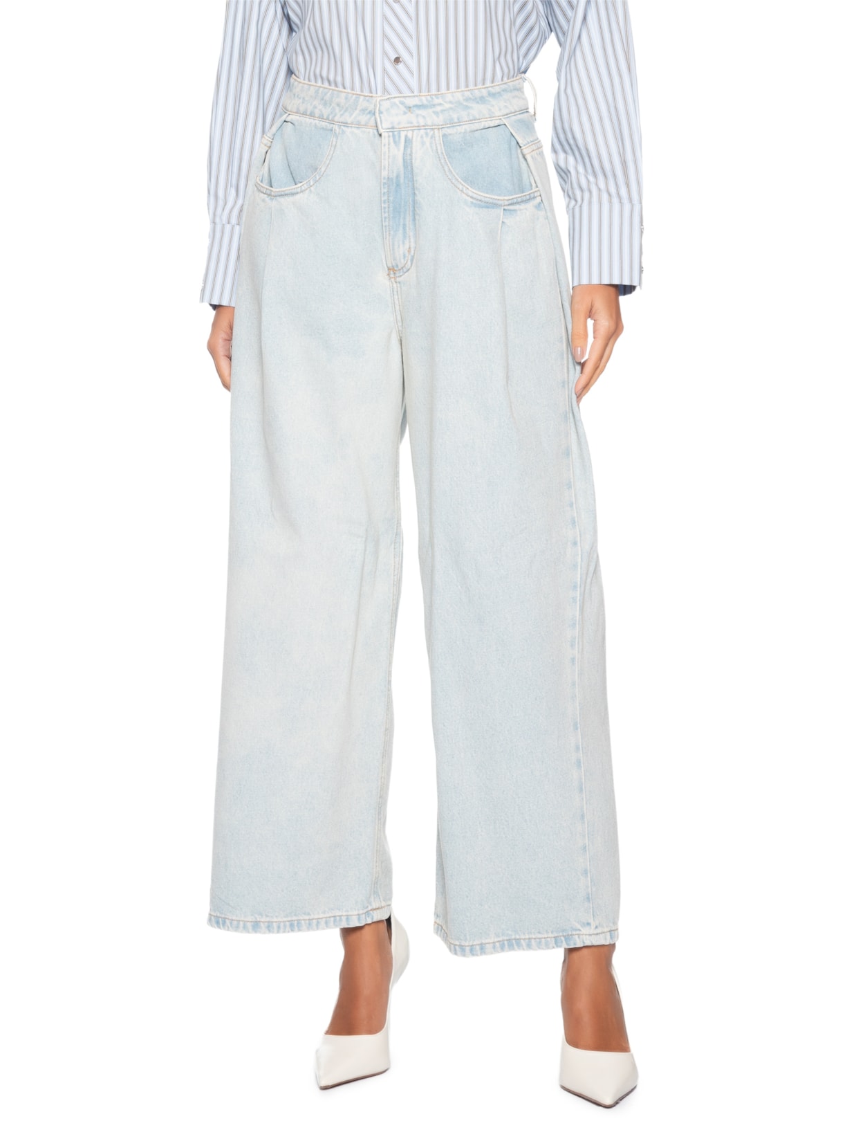 Calça Feminina Jeans Baggy Cintura Média Azul Bo