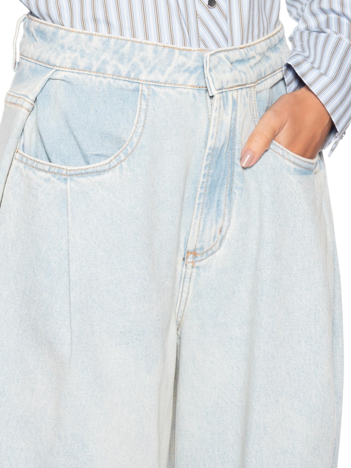 Calça Feminina Jeans Baggy Cintura Média Azul Bo