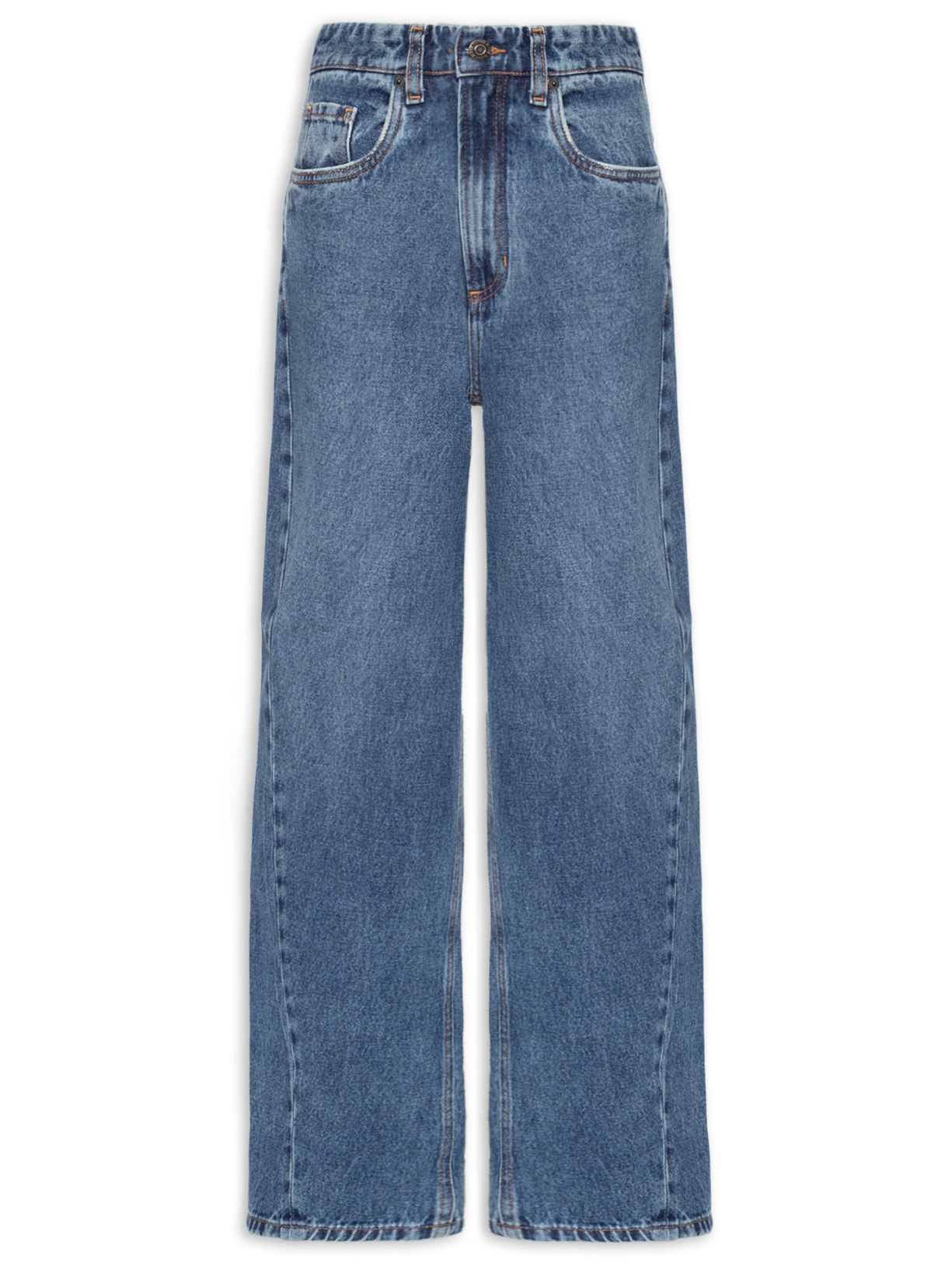 Calça Feminina Jeans Baggy Com Transpasse Folha  – Azul Animale Jeans