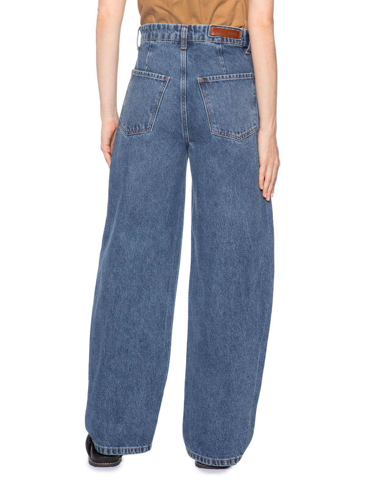 Calça Feminina Jeans Baggy Com Transpasse Folha  – Azul Animale Jeans