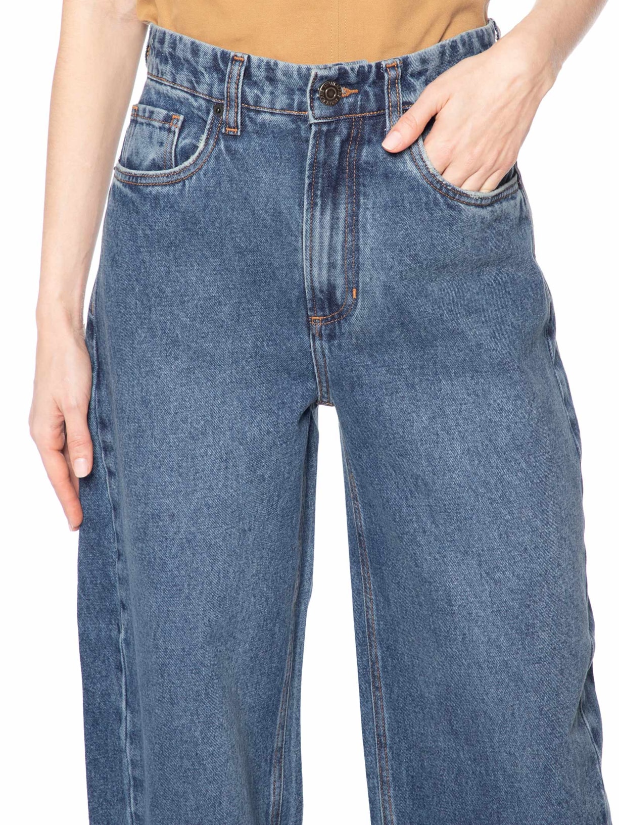Calça Feminina Jeans Baggy Com Transpasse Folha  – Azul Animale Jeans