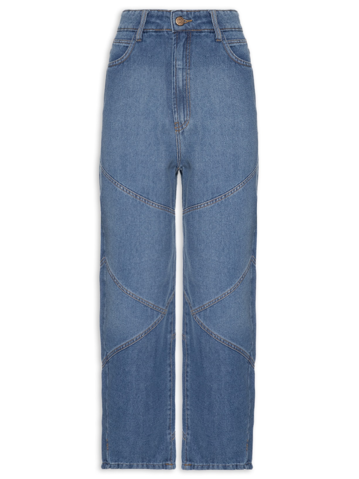 Calça Feminina Jeans Ballon Recortes - Azul