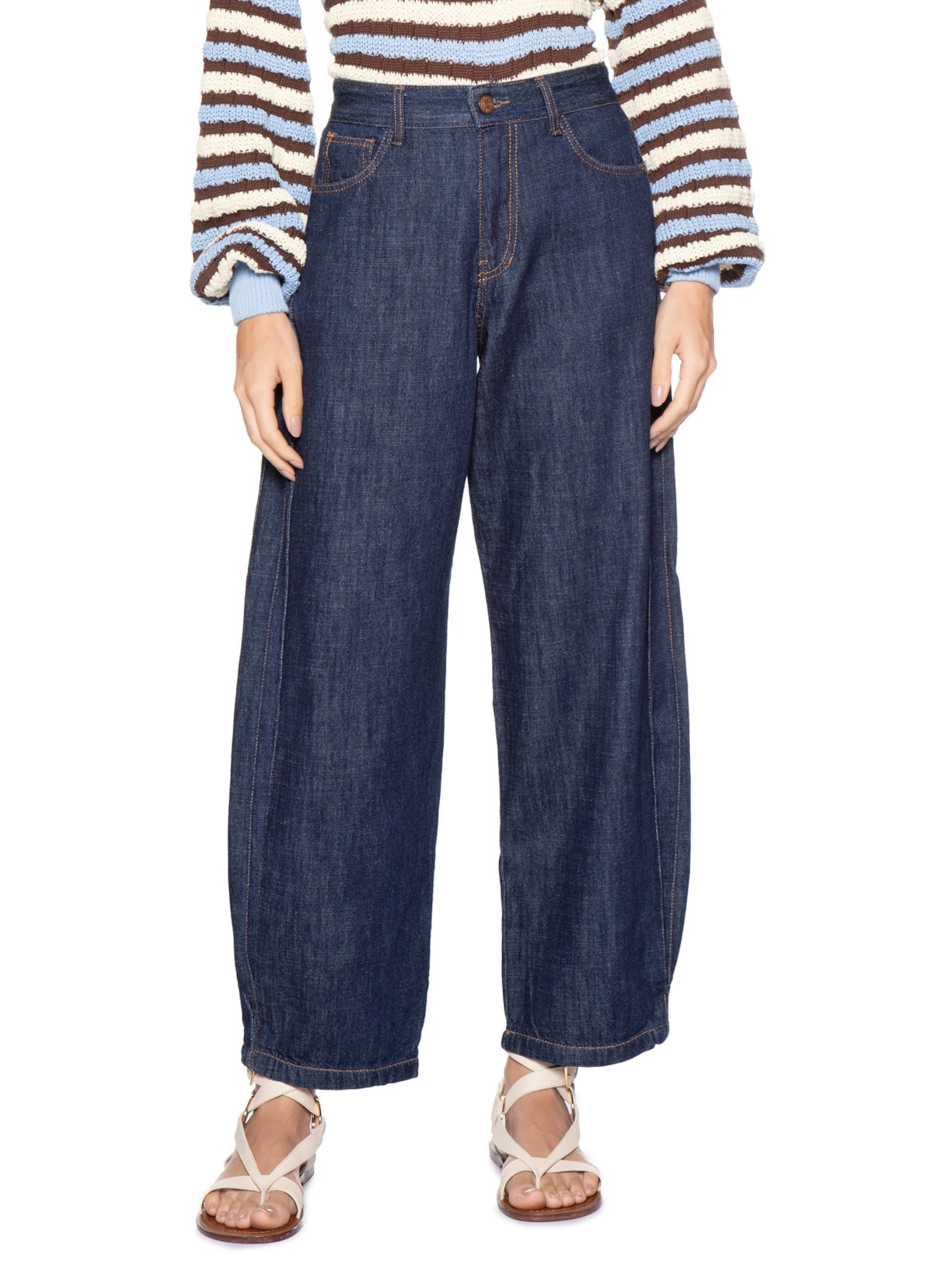 Calça Feminina Jeans Balloon Prega Lateral Azul Dress To